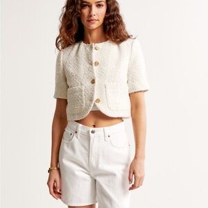 Abercrombie & Fitch Cream Tweed short-sleeve Jacket